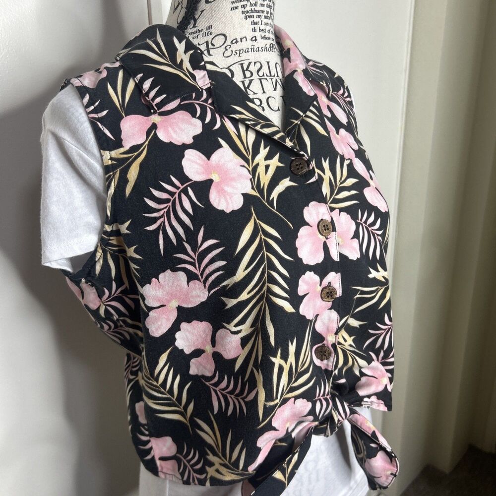 Vtg Shaver Lake Tropical Sleeveless Blouse Sz PL Coastal Vacation